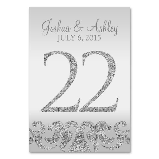 Zilveren Glitter Look Trouwtafel Numbers-22 Kaart (Achterkant)