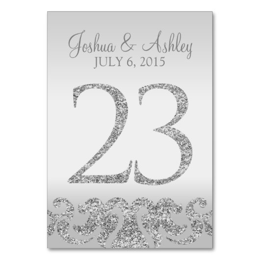 Zilveren Glitter Look Trouwtafel Numbers-23 Kaart (Voorkant)
