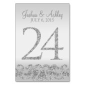 Zilveren Glitter Look Trouwtafel Numbers-24 Kaart (Achterkant)