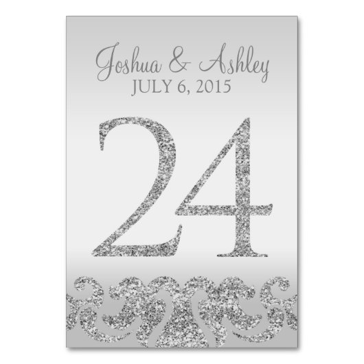 Zilveren Glitter Look Trouwtafel Numbers-24 Kaart (Achterkant)