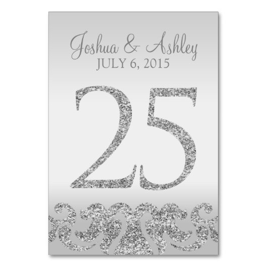 Zilveren Glitter Look Trouwtafel Numbers-25 Kaart (Achterkant)