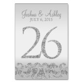 Zilveren Glitter Look Trouwtafel Numbers-26 Kaart (Voorkant)