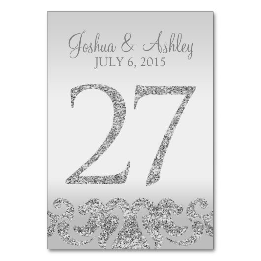 Zilveren Glitter Look Trouwtafel Numbers-27 Kaart (Voorkant)