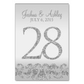 Zilveren Glitter Look Trouwtafel Numbers-28 Kaart (Achterkant)