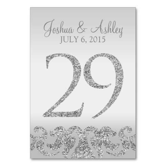 Zilveren Glitter Look Trouwtafel Numbers-29 Kaart (Achterkant)