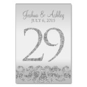 Zilveren Glitter Look Trouwtafel Numbers-29 Kaart (Voorkant)