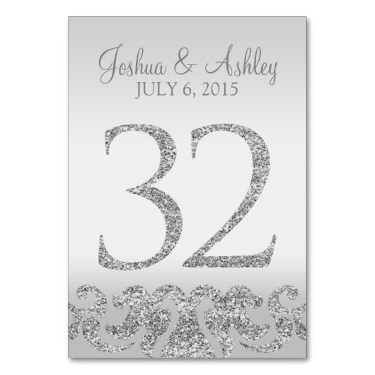 Zilveren Glitter Look Trouwtafel Numbers-32 Kaart (Voorkant)