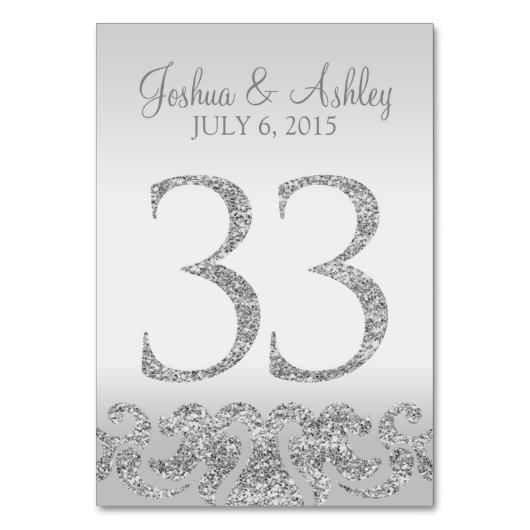 Zilveren Glitter Look Trouwtafel Numbers-33 Kaart (Voorkant)