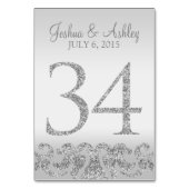 Zilveren Glitter Look Trouwtafel Numbers-34 Kaart (Voorkant)