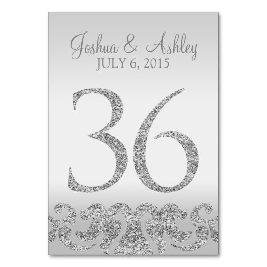 Zilveren Glitter Look Trouwtafel Numbers-36 Kaart (Voorkant)