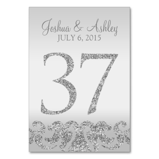 Zilveren Glitter Look Trouwtafel Numbers-37 Kaart (Voorkant)