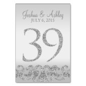 Zilveren Glitter Look Trouwtafel Numbers-39 Kaart (Voorkant)