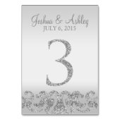 Zilveren Glitter Look Trouwtafel Numbers-3 Kaart (Achterkant)