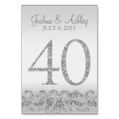 Zilveren Glitter Look Trouwtafel Numbers-40 Kaart (Voorkant)