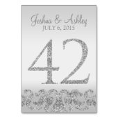 Zilveren Glitter Look Trouwtafel Numbers-42 Kaart (Achterkant)