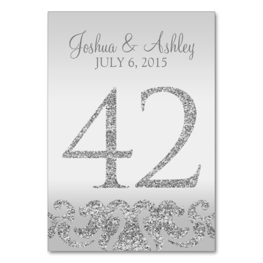 Zilveren Glitter Look Trouwtafel Numbers-42 Kaart (Achterkant)