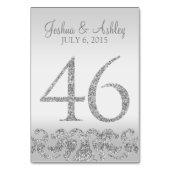 Zilveren Glitter Look Trouwtafel Numbers-46 Kaart (Voorkant)