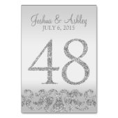 Zilveren Glitter Look Trouwtafel Numbers-48 Kaart (Voorkant)