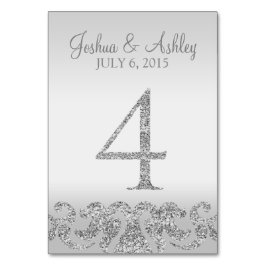 Zilveren Glitter Look Trouwtafel Numbers-4 Kaart