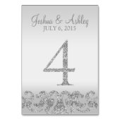 Zilveren Glitter Look Trouwtafel Numbers-4 Kaart (Voorkant)
