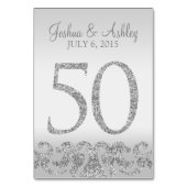 Zilveren Glitter Look Trouwtafel Numbers-50 Kaart (Achterkant)