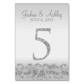 Zilveren Glitter Look Trouwtafel Numbers-5 Kaart (Voorkant)