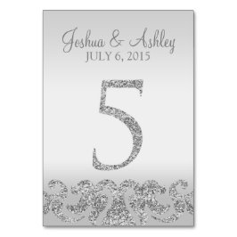 Zilveren Glitter Look Trouwtafel Numbers-5 Kaart