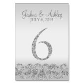 Zilveren Glitter Look Trouwtafel Numbers-6 Kaart (Voorkant)