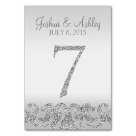Zilveren Glitter Look Trouwtafel Numbers-7 Kaart