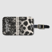 Zilveren Glitter Luipaard Print Bagagelabel (Voorkant (horizontaal))