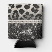 Zilveren Glitter Luipaard Print Blikjeskoeler (Voorkant)