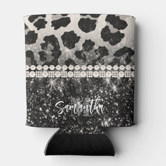 Zilveren Glitter Luipaard Print Blikjeskoeler (Achterkant)