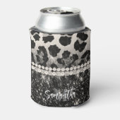 Zilveren Glitter Luipaard Print Blikjeskoeler (Blikje Achterkant)