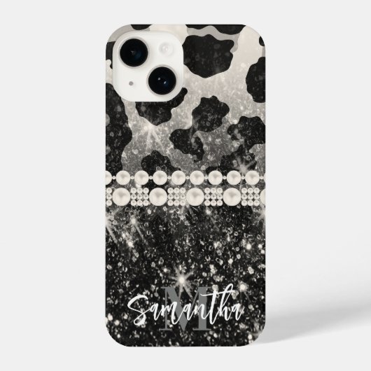 Zilveren Glitter Luipaard Print iPhone Hoesje (Achterkant)