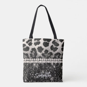 Zilveren Glitter Luipaard Print Tote Bag