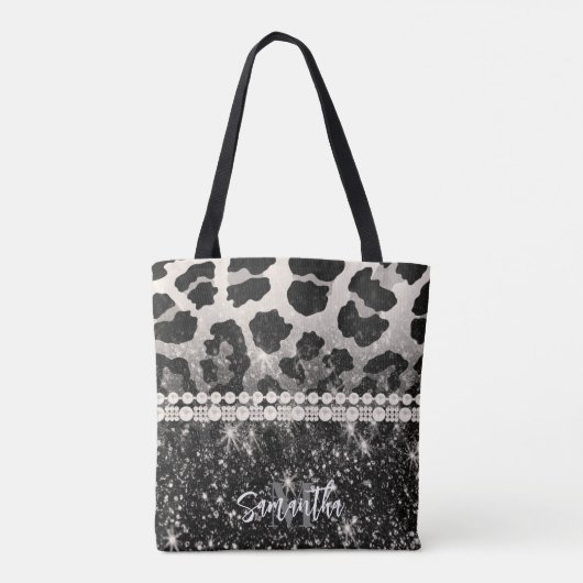 Zilveren Glitter Luipaard Print Tote Bag (Achterkant)