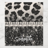 Zilveren Glitter Luipaard Print Wijn Etiket (Enkel label)