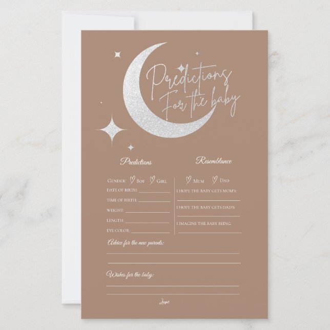 Zilveren glitter maan sterren oh baby Voorspelling (Voorkant)