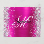 Zilveren Glitter Magenta Folie Monogram 50e Verjaa Flyer (Achterkant)