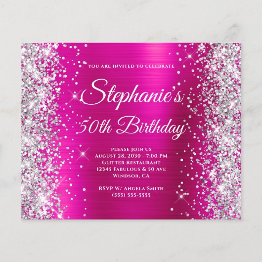 Zilveren Glitter Magenta Folie Monogram 50e Verjaa Flyer (Voorkant)