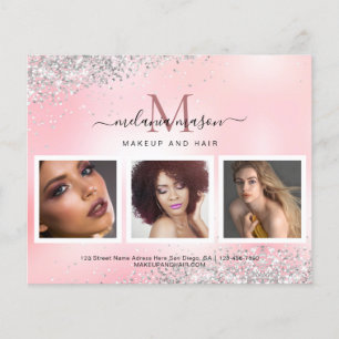 Zilveren Glitter Make-up Artiest Salon Foto Roze Flyer