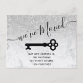 Zilveren Glitter Marble Key Nieuwe Adres Aankondig Aankondigingskaart (Voorkant)