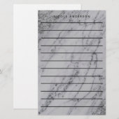 Zilveren Glitter Marmer Glam Moderne Briefpapier (Voorkant / Achterkant)