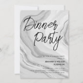 Zilveren Glitter Marmer Script Dinner Party  Kaart (Voorkant)