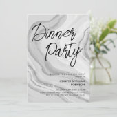 Zilveren Glitter Marmer Script Dinner Party  Kaart (Staand voorkant)