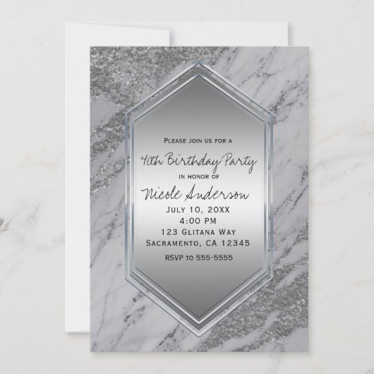 Zilveren Glitter Marmeren Verjaardagsfeest Elk Eve Kaart (Voorkant)