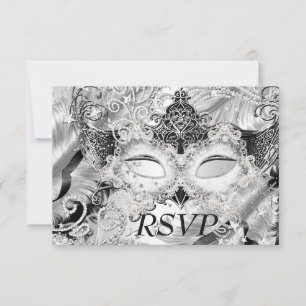 Zilveren Glitter Masker Maskerade Feest RSVP Kaartje