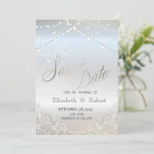 Zilveren Glitter,Mason Jar, Kant Save The Date (Staand voorkant)