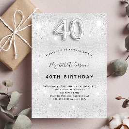 zilveren glitter met 40ste verjaardag gladstrijke  kaart