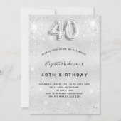 zilveren glitter met 40ste verjaardag gladstrijke kaart (Voorkant)